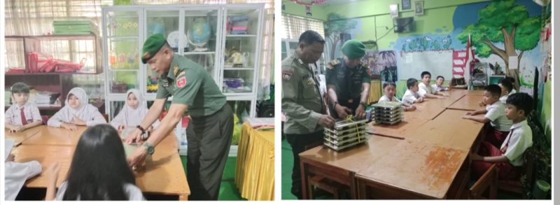 Peduli Gizi Anak Sekolah, Bhabinkamtibmas Bersama Babinsa Pantau Pemberian Makanan Bergizi Kepada Murid SD 